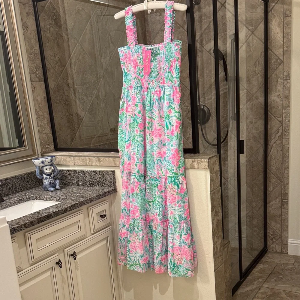 NWT Lilly Pulitzer Hadly Smocked Cotton Floral Maxi Dress - Picture 2 of 9